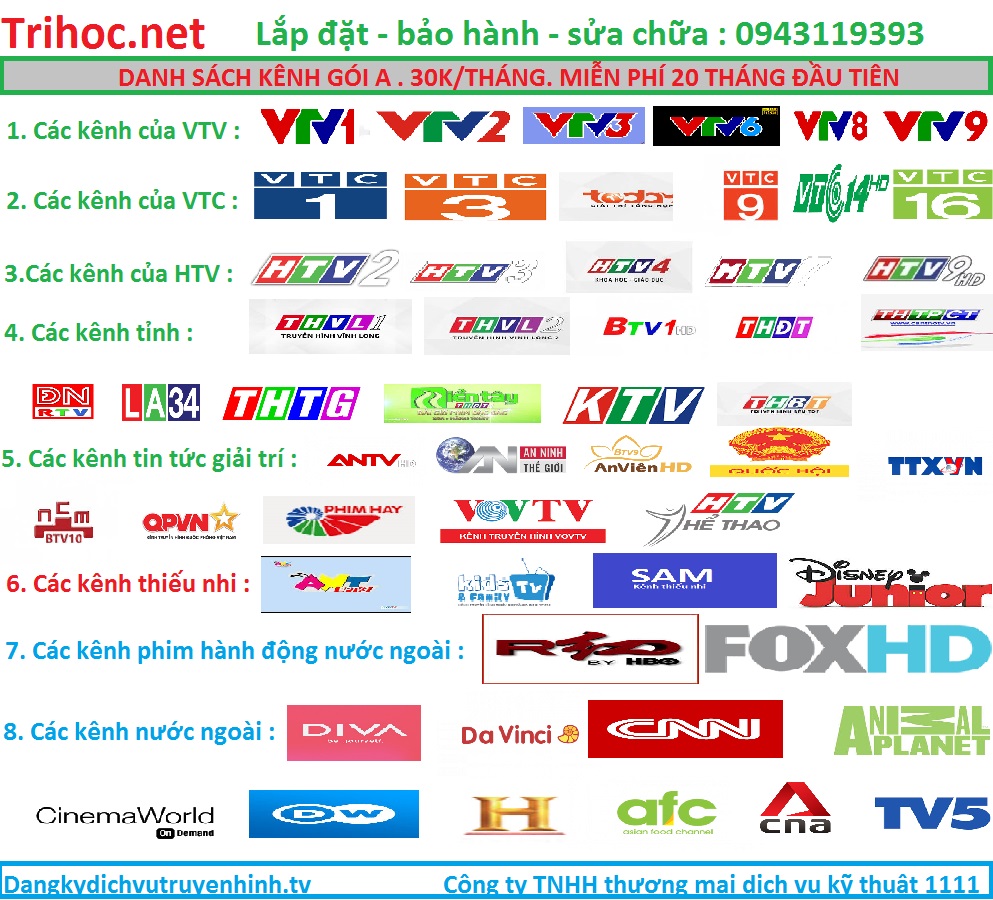 danh sách kênh truyền hình avg HCM, lắp đầu thu avg HCM